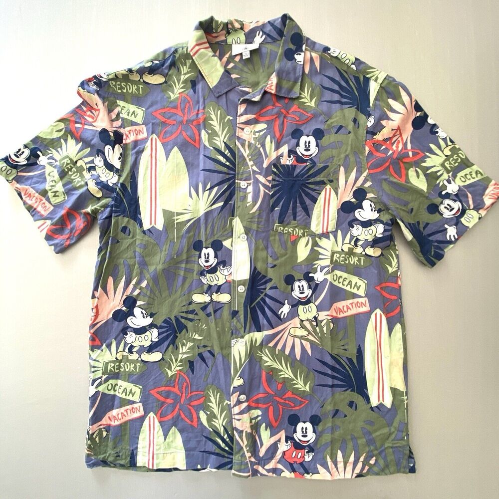 Disney Parks Shirt Mens S Hawaiian Camp Resort Surfboard Mickey Travel Hotel
